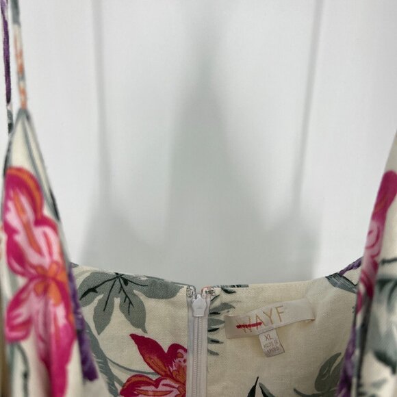 WAYF Dress Mahari Beige Floral Print Cut Out Ruffle Midi Sleeveless - Picture 5 of 12